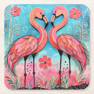 Porta-copo De Papel Quadrado Namorados Flamingo Art