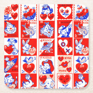 Porta-copo De Papel Quadrado Namorados Retro Love Hugs Padrão de Corte