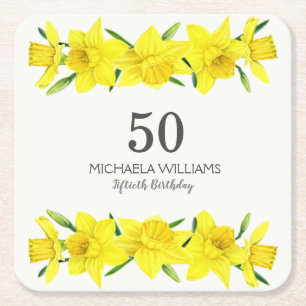 Porta-copo De Papel Quadrado Narciso Amarelo Aniversário de 50 anos