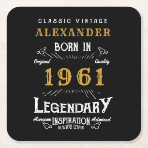 Porta-copo De Papel Quadrado Nascer de 60º aniversário personalizado 1961 Vin