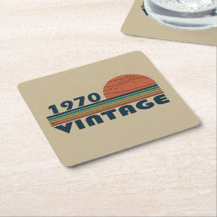 Porta-copo De Papel Quadrado Nascer em presente de aniversário de 1970