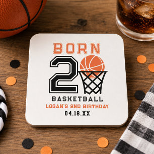 Porta-copo De Papel Quadrado Nascido para o Basquete 2º Aniversário do Menino