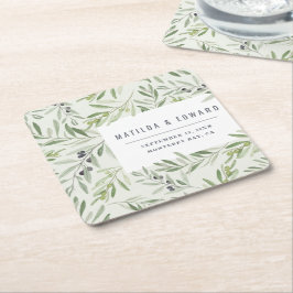 Porta-copo De Papel Quadrado Nata de casamento de folhagem mínima de oliveira m