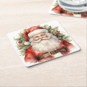 Porta-copo De Papel Quadrado Natais vintages que Santa Claus sorri
