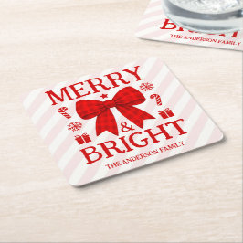 Porta-copo De Papel Quadrado Natal Alegre e Brilhante com Laço de Xadrez Vermel