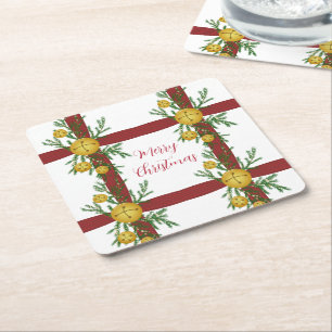 Porta-copo De Papel Quadrado Natal Antigo com Sinos Tilintantes Alegre