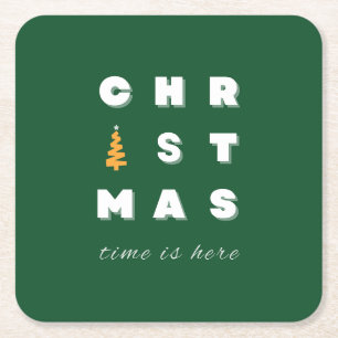 Porta-copo De Papel Quadrado Natal, Arte de Natal Verde, Férias