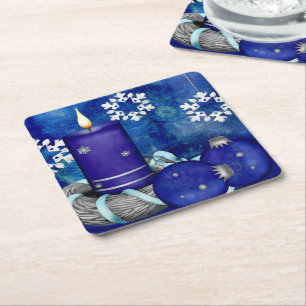 Porta-copo De Papel Quadrado Natal azul da vela