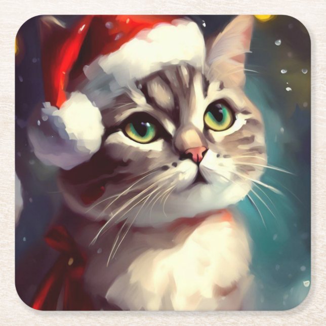 Porta-copo De Papel Quadrado Natal Cat 2 (Frente)