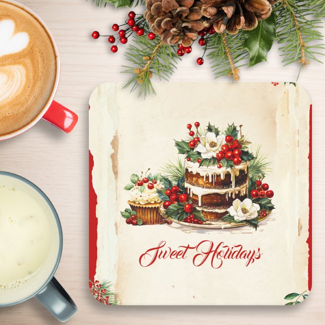 Porta-copo De Papel Quadrado Natal da Folhagem Vermelha Verde do Script Persona (Criador carregado)