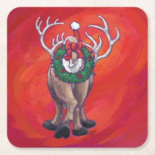 Porta-copo De Papel Quadrado Natal da rena no verde