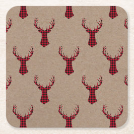 Porta-copo De Papel Quadrado Natal da Xadrez Rustic Deer Kraft