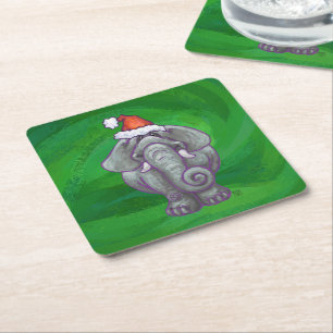 Porta-copo De Papel Quadrado Natal De Elefante Em Verde