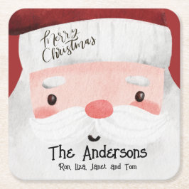 Porta-copo De Papel Quadrado Natal de Feliz de Aquarela de Santa Claus Personal