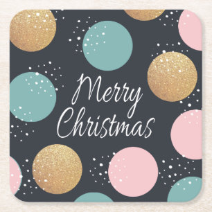 Porta-copo De Papel Quadrado Natal de Neve Moderna com Bolinhas Luminosas