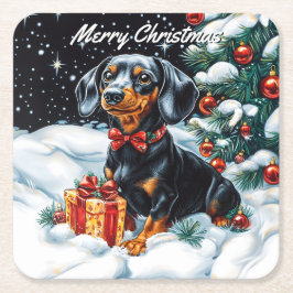 Porta-copo De Papel Quadrado Natal de Tan Dachshund