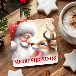 Porta-copo De Papel Quadrado Natal Divertido Papai Noel Rudolph Bebida Protetor