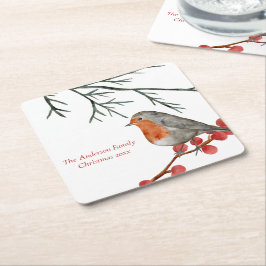 Porta-copo De Papel Quadrado Natal do RedBreast Robin Bird