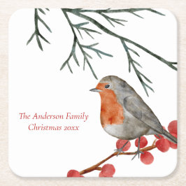 Porta-copo De Papel Quadrado Natal do RedBreast Robin Bird