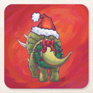 Porta-copo De Papel Quadrado Natal do Triceratops no vermelho