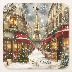 Porta-copo De Papel Quadrado Natal Elegante em Paris Férias