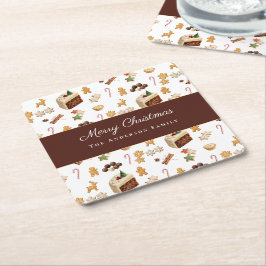 Porta-copo De Papel Quadrado Natal em Aquarela: Panificação de Férias