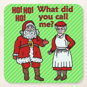 Porta-copo De Papel Quadrado Natal engraçado Papai Noel & Sra. festa natalícia