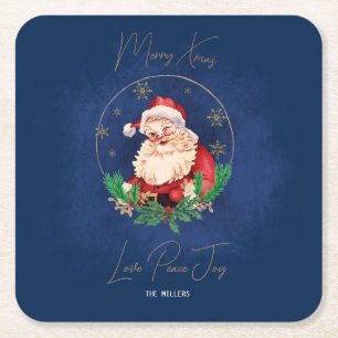 Porta-copo De Papel Quadrado Natal Festivo Vintage Vermelho Azul Papai Noel