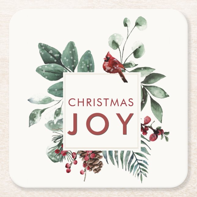 Porta-copo De Papel Quadrado Natal Joy Cardinal Bird (Frente)