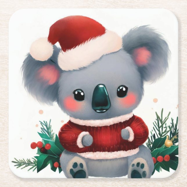 Porta-copo De Papel Quadrado Natal Koala 3 (Frente)