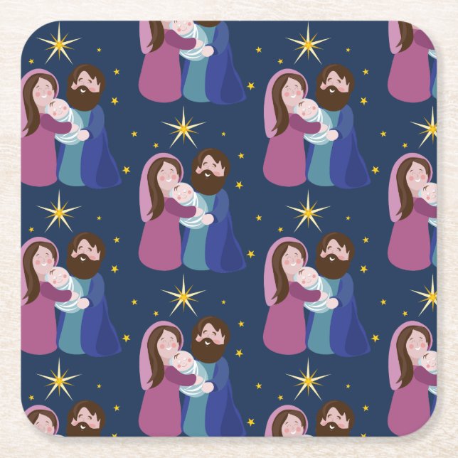 Porta-copo De Papel Quadrado Natal Natividade (Frente)
