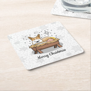 Porta-copo De Papel Quadrado Natal Natividade Pembroke Welsh Corgi (red1) Diver