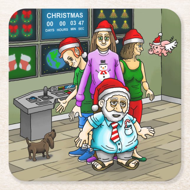 Porta-copo De Papel Quadrado Natal no escritório (Frente)