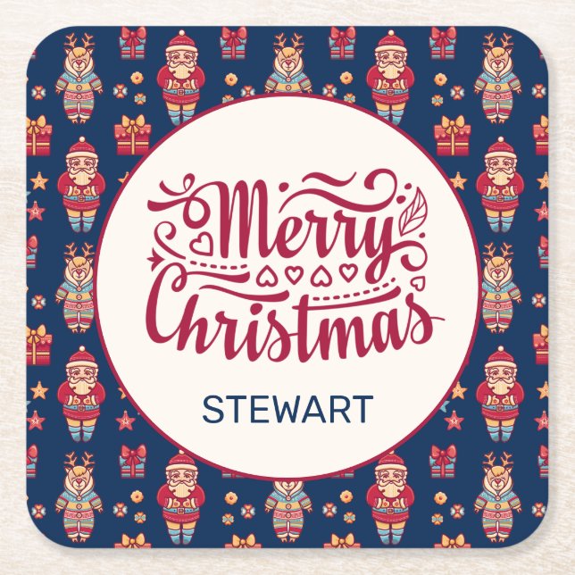 Porta-copo De Papel Quadrado Natal Personalizado (Frente)
