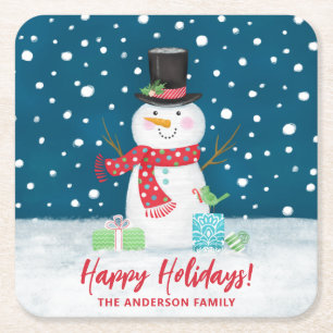 Porta-copo De Papel Quadrado Natal Personalizado Bonito Inverno Boneco de Neve