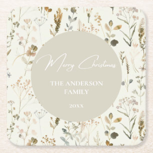 Porta-copo De Papel Quadrado Natal Rustic Botanical Wildflower