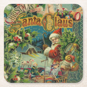 Porta-copo De Papel Quadrado Natal Santa Claus Arte Antiquada