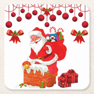 Porta-copo De Papel Quadrado Natal Santa Claus_GC - Porta copos de Papel