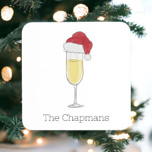 Porta-copo De Papel Quadrado Natal Santa Hat Champagne Festivo