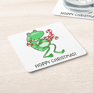 Porta-copo De Papel Quadrado Natal Sapo Hoppy — Sapo, doce Cane Xmas