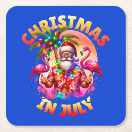 Porta-copo De Papel Quadrado Natal tropical em julho Palm Trees & Flamingos