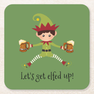 Porta-copo De Papel Quadrado Natal Vamos Ficar Elfoado Cerveja de Elfo Natal