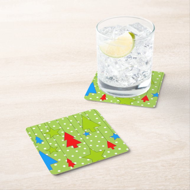 Porta-copo De Papel Quadrado Natal Verde e Branco (Insitu)