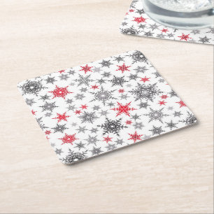Porta-copo De Papel Quadrado Natal, vermelho, branco, flocos de neve, inverno,