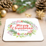 Porta-copo De Papel Quadrado Natal Vermelho Personalizado<br><div class="desc">Uma elegante porta copos decorativa de festas de Natal. Personalize-o com seu nome de família,  ou para um presente de Natal. Uma decoração bonito para a sua cozinha de Natal. Projetado para você pelo Blackberry Boulevard.</div>