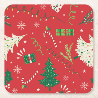 Porta-copo De Papel Quadrado Natal vintage: design ornamental.