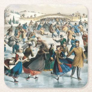 Porta-copo De Papel Quadrado Natal Vitoriano Central Park Currier & Ives