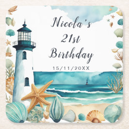 Porta-copo De Papel Quadrado Nautical Lighthouse Birthday