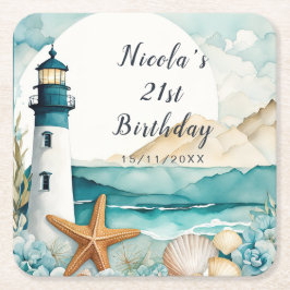 Porta-copo De Papel Quadrado Nautical Lighthouse Birthday