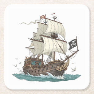 Porta-copo De Papel Quadrado Navio Pirata
